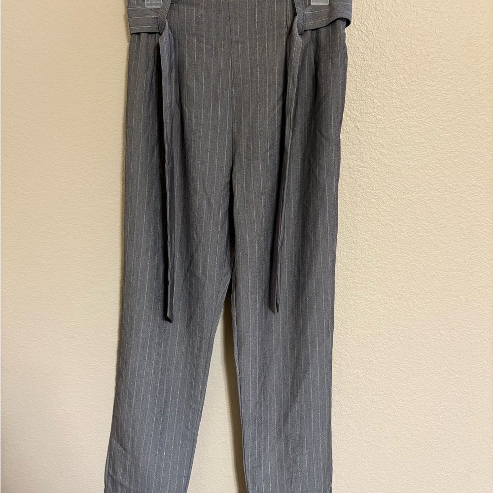 Gray Pinstripe High-Waisted Pants